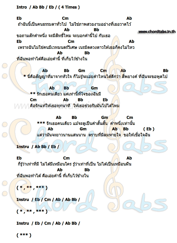 คอร์ด รักเธอคนเดียว ณัฐ ศักดาทร