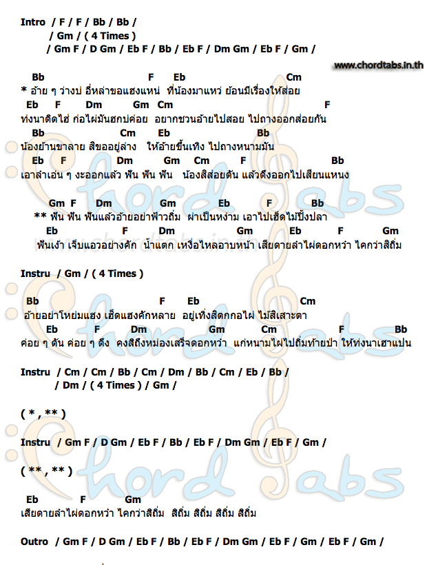 คอร์ด ฟันแล้วอ้ายอย่าถิ่ม หญิง อารียา