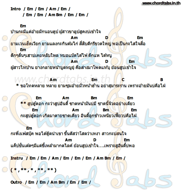 คอร์ด สูบ่ฮู้ดอก สูบ่อินดี้ จอนนี่มือปราบ