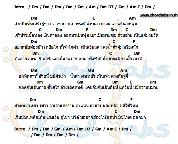 คอร์ด น้ำตาผ่าเหล้า ดำ ดัสกร
