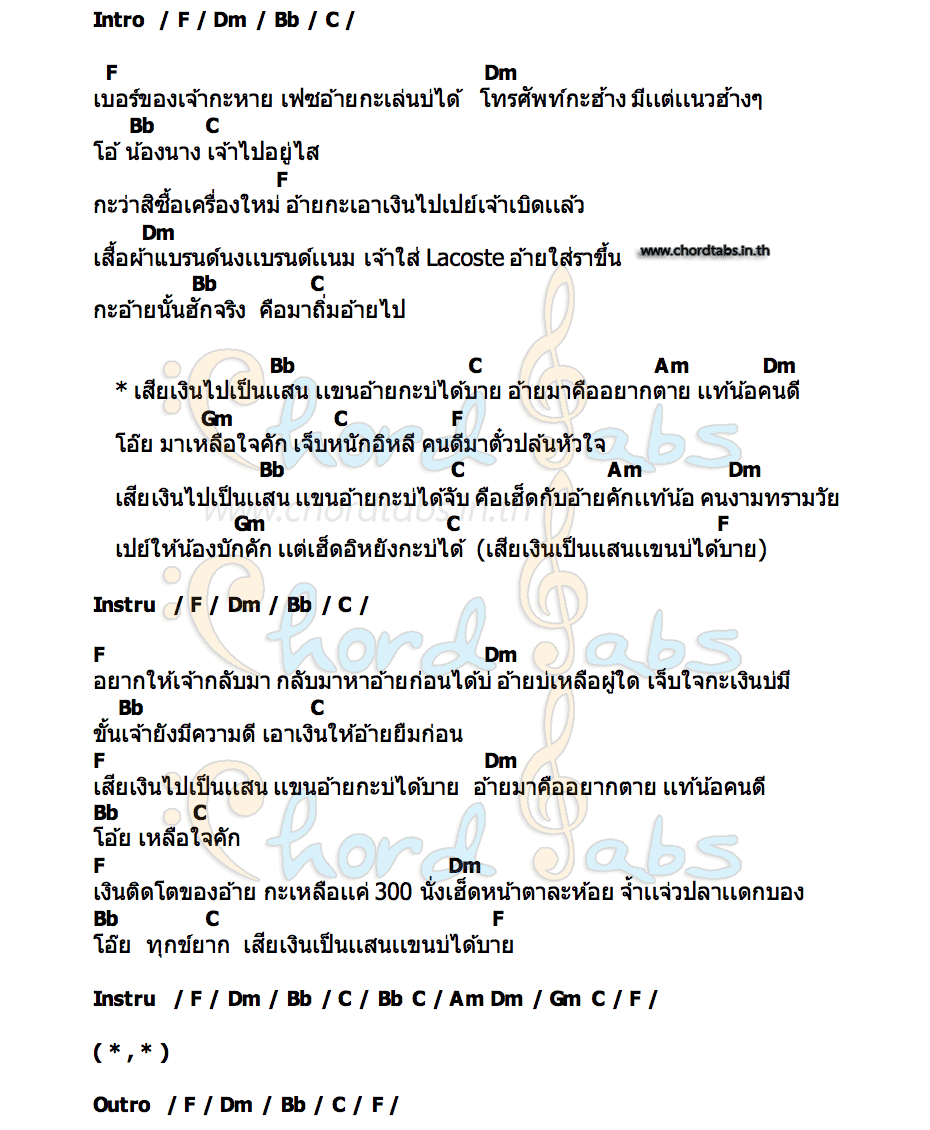 คอร์ด เสียเป็นเเสนเเขนบ่ได้บาย มอส สาคู Ft T rex