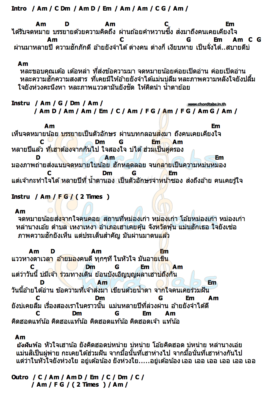 คอร์ด จดหมายจากแฟนเก่า เต้ย ธนูศักดิ์