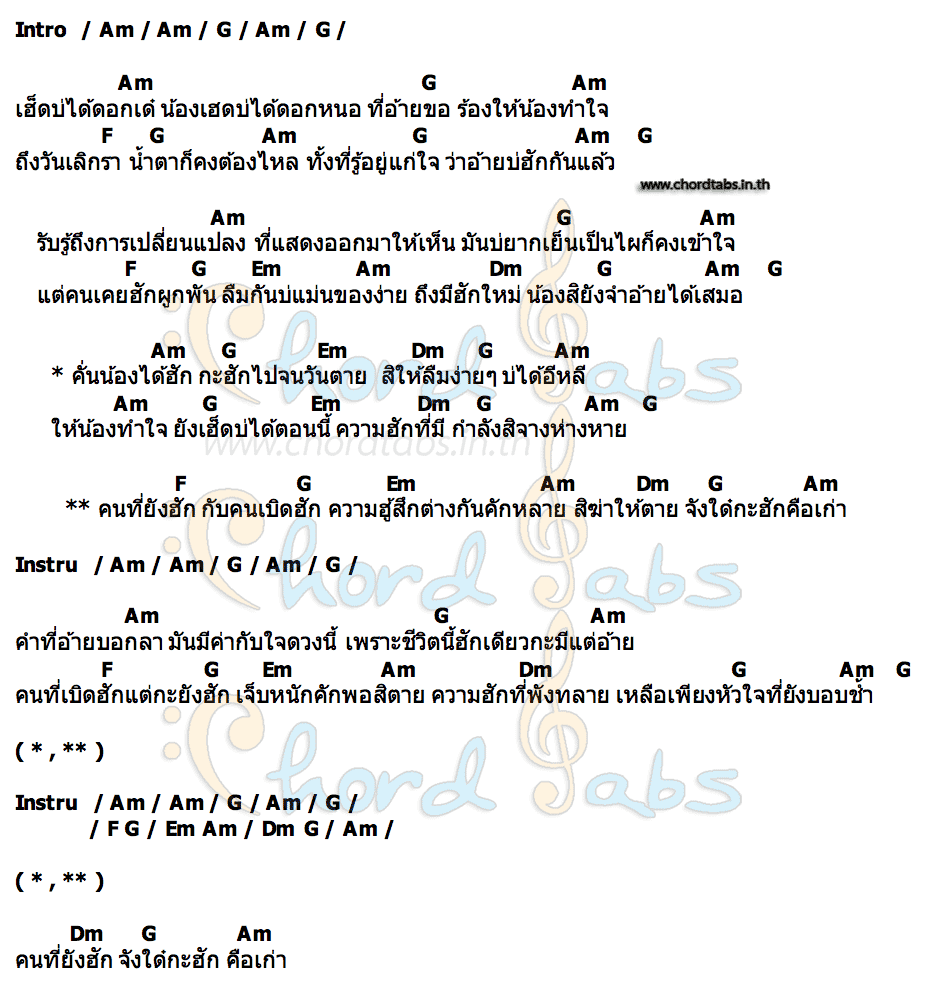 คอร์ด คนที่ยังฮัก ลูกตาล รตนพร