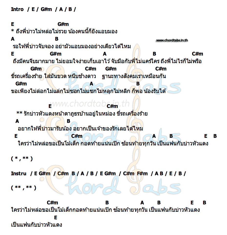 คอร์ด รักบ่าวหัวแดง น้ำฝน รถแห่ชนะสิทธิ์