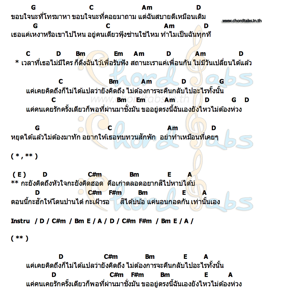 คอร์ด แค่เคยคิดถึง เก่ง ลายพราง