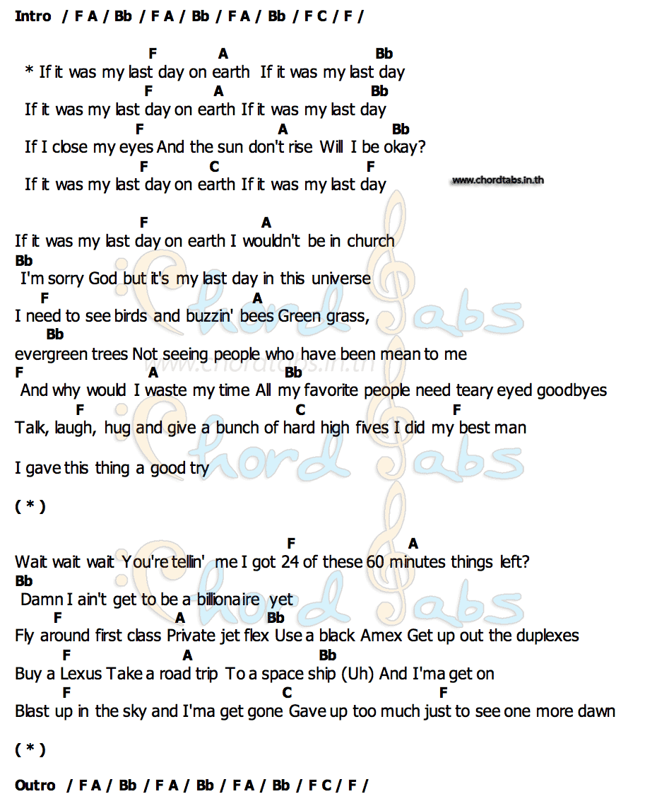 คอร์ด LAst dAy oN EaRTh Tai Verdes