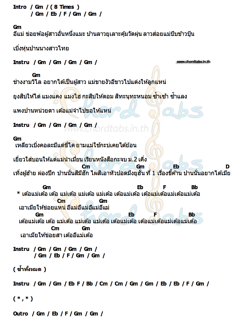 คอร์ด แอ่วแม่เอาเมีย แจ๊คโก้ พอดีม่วน x หนึ่ง เอกวี