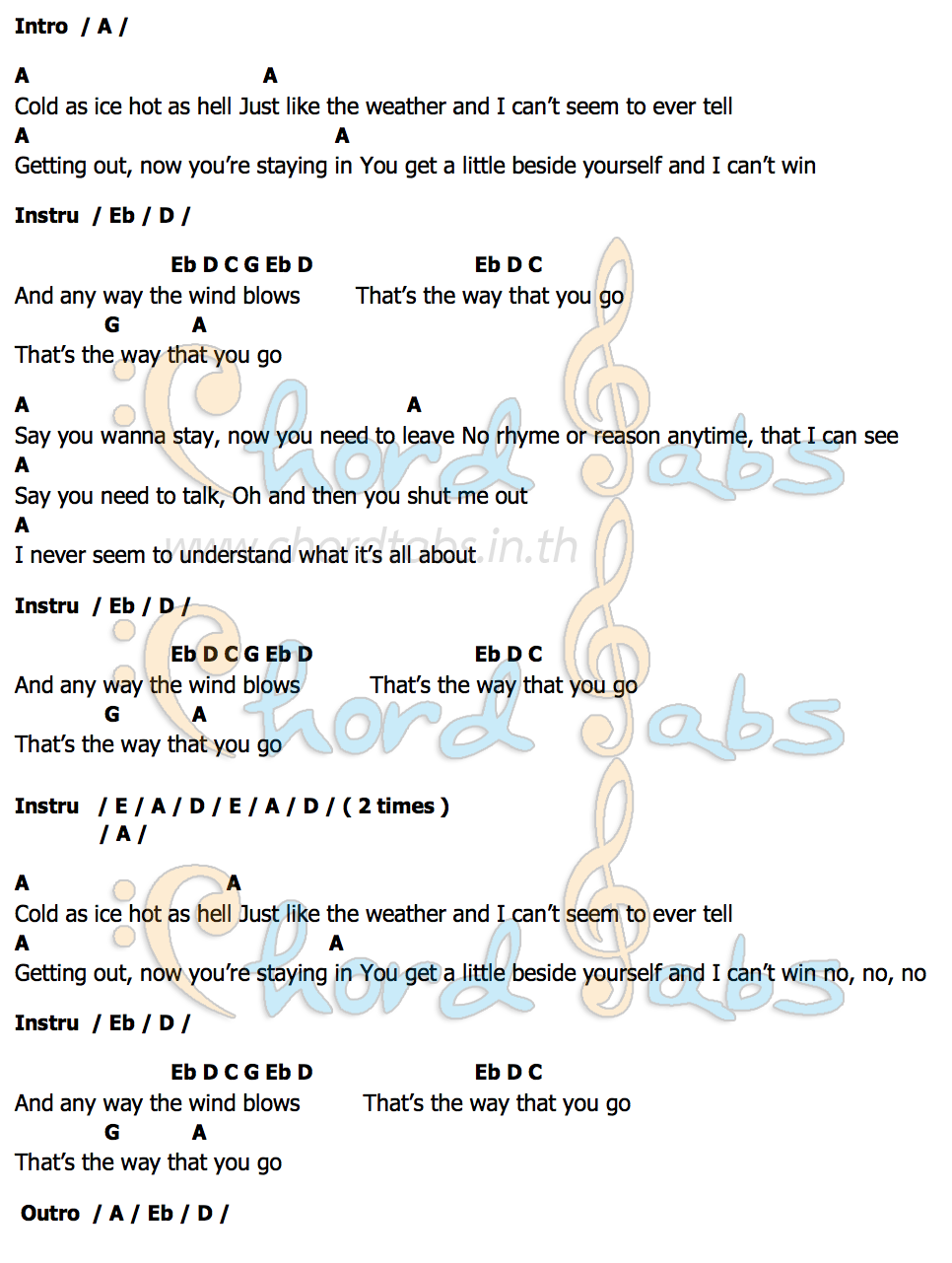 Any Way The Wind Blows The Cold Stares Lyrics Anyway The Wind Blowsคอร์ด | คอร์ด Anyway The Wind Blows The Cold Stares