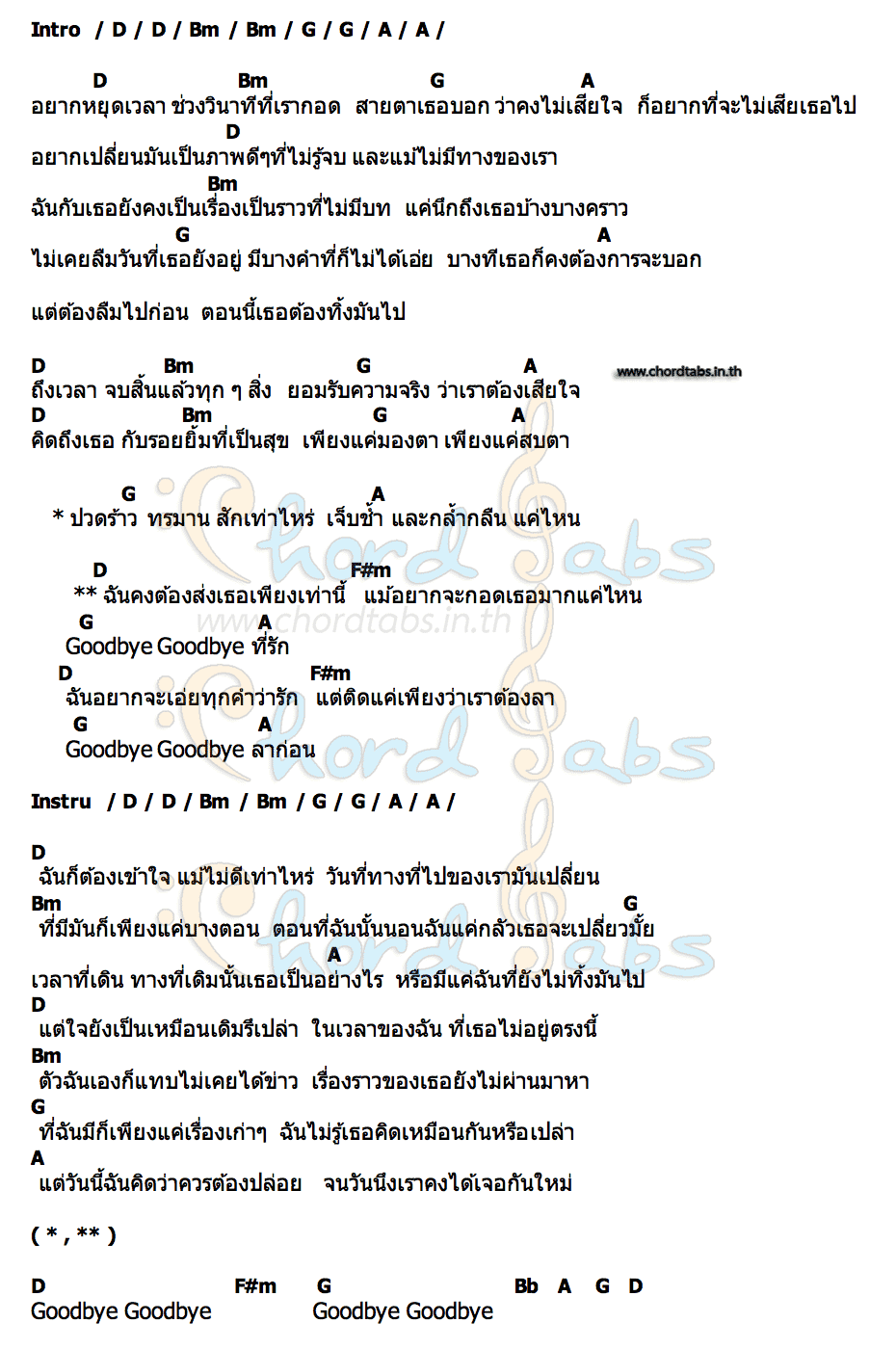 คอร์ด ส่งเธอได้เท่านี้ (Goodbye)  Feat.K6Y Lomosonic (โลโมโซนิค)