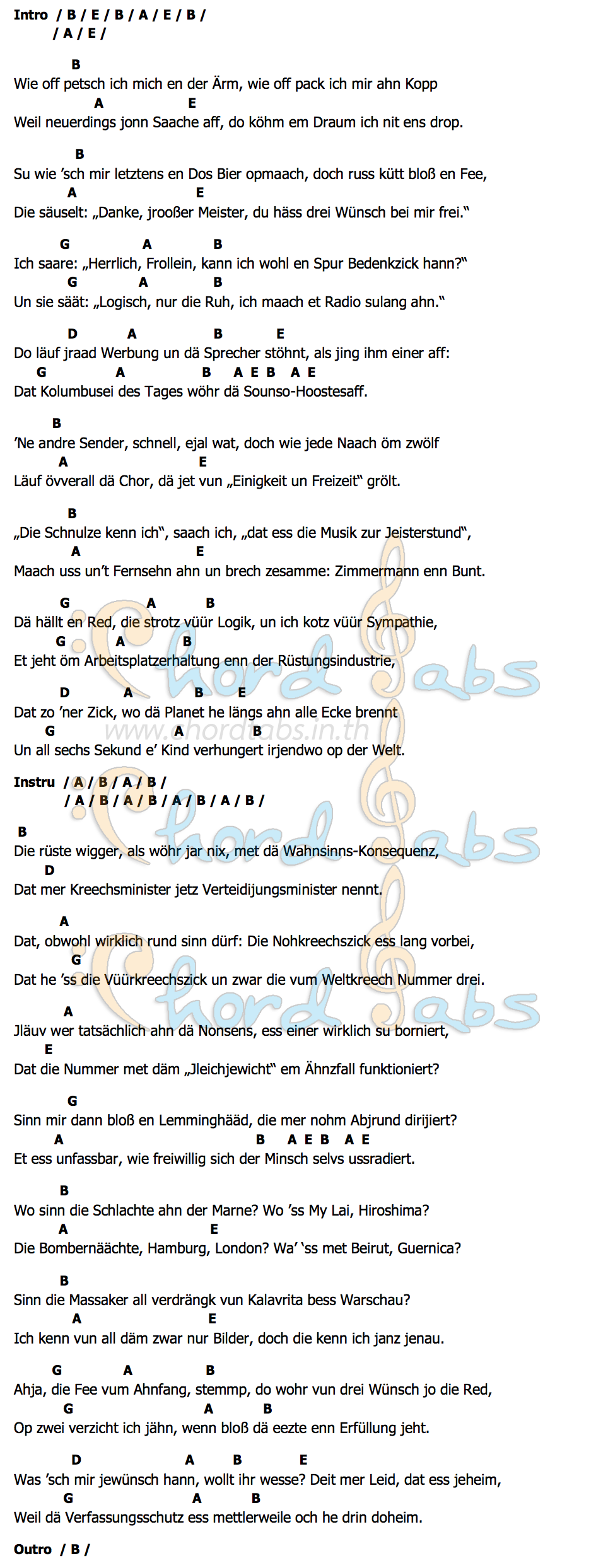 คอร์ด Drei Wünsch Frei BAP
