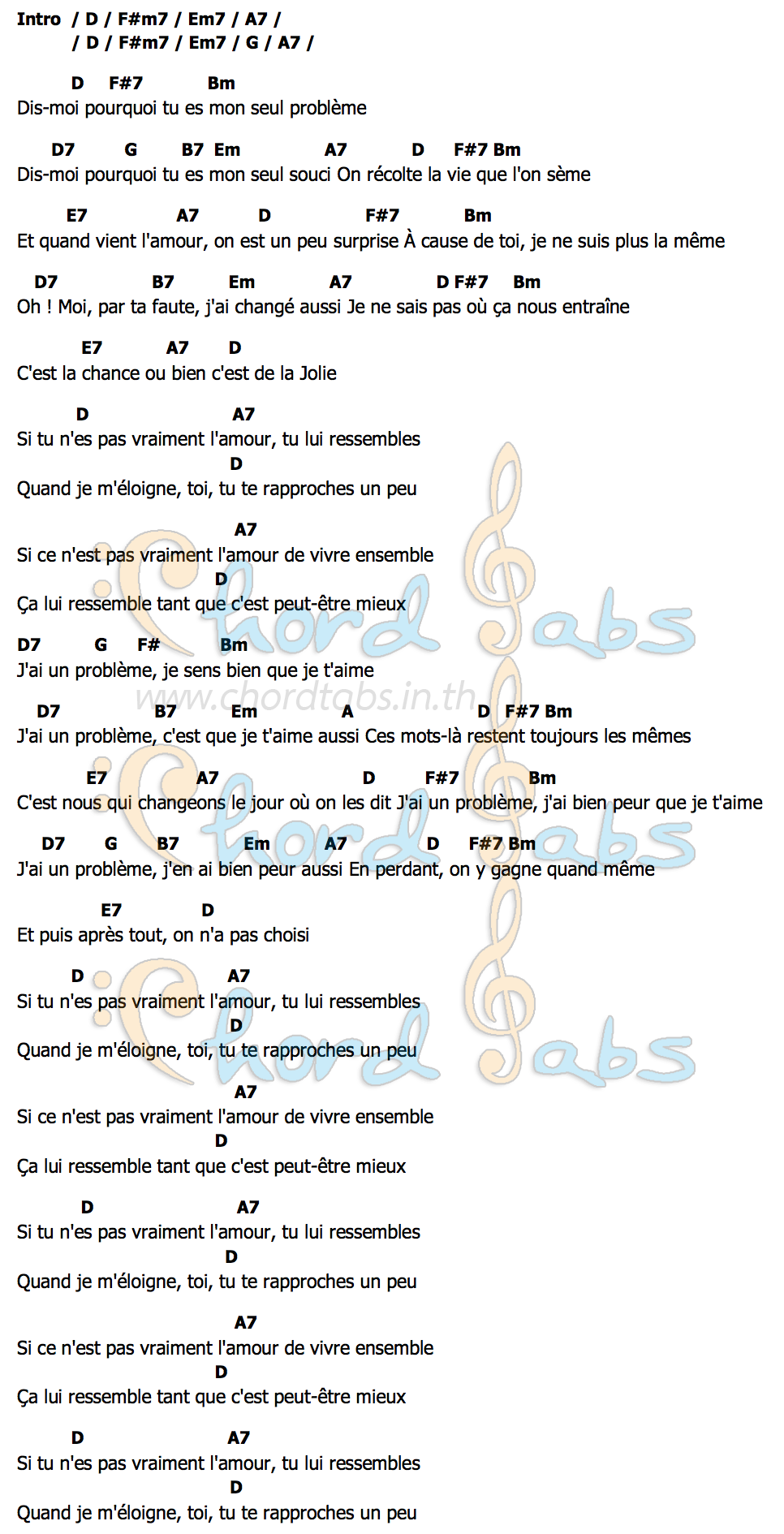 คอร์ด Jai Un Probleme Johnny Hallyday & Sylvie Vartan