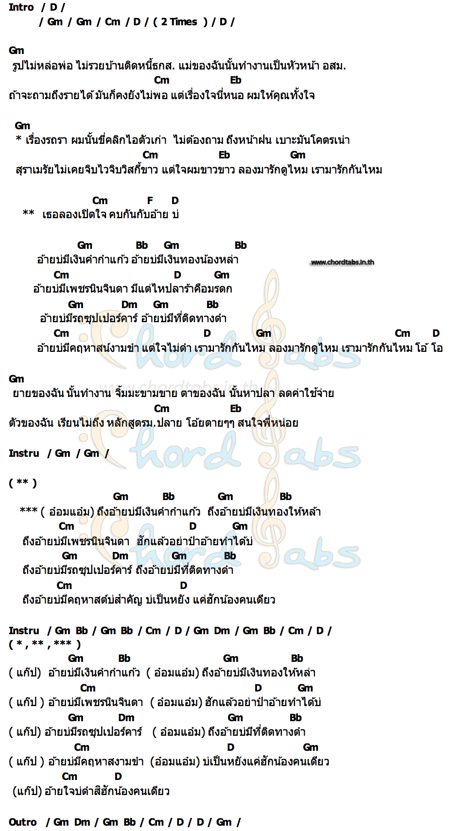 คอร์ด อ้ายบ่มี แก๊ปเปอร์พีค