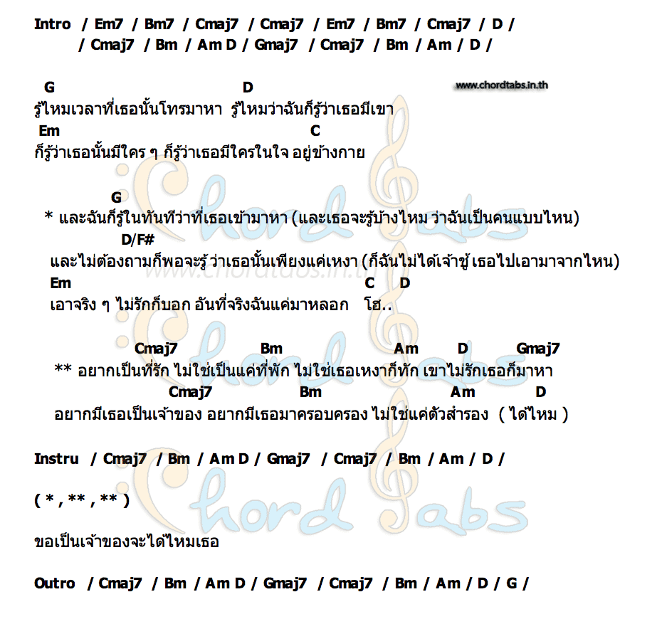 คอร์ด อยากเป็นที่รัก วงซูม