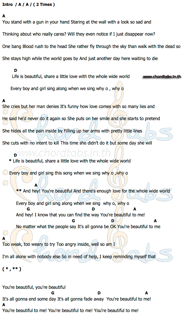 คอร์ด Beautiful P O D