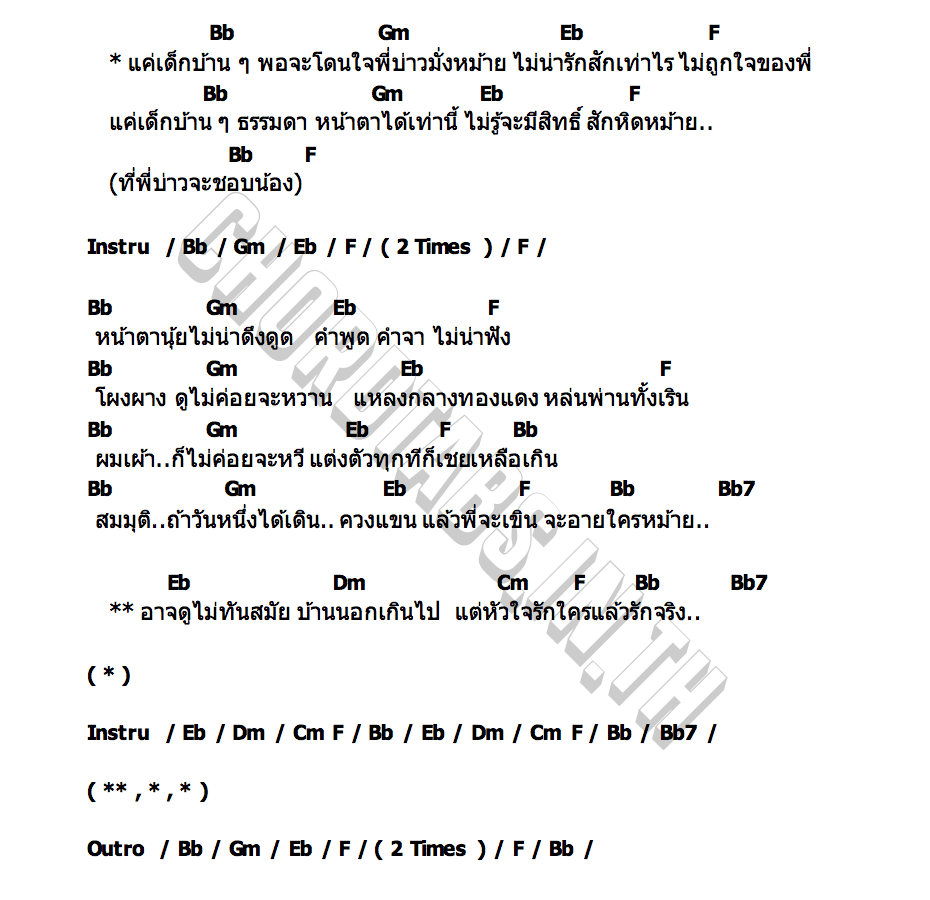 คอร์ด มีสิทธิ์สักหิดหม้าย (แค่เด็กบ้านๆ) ก้อย สุนิสา