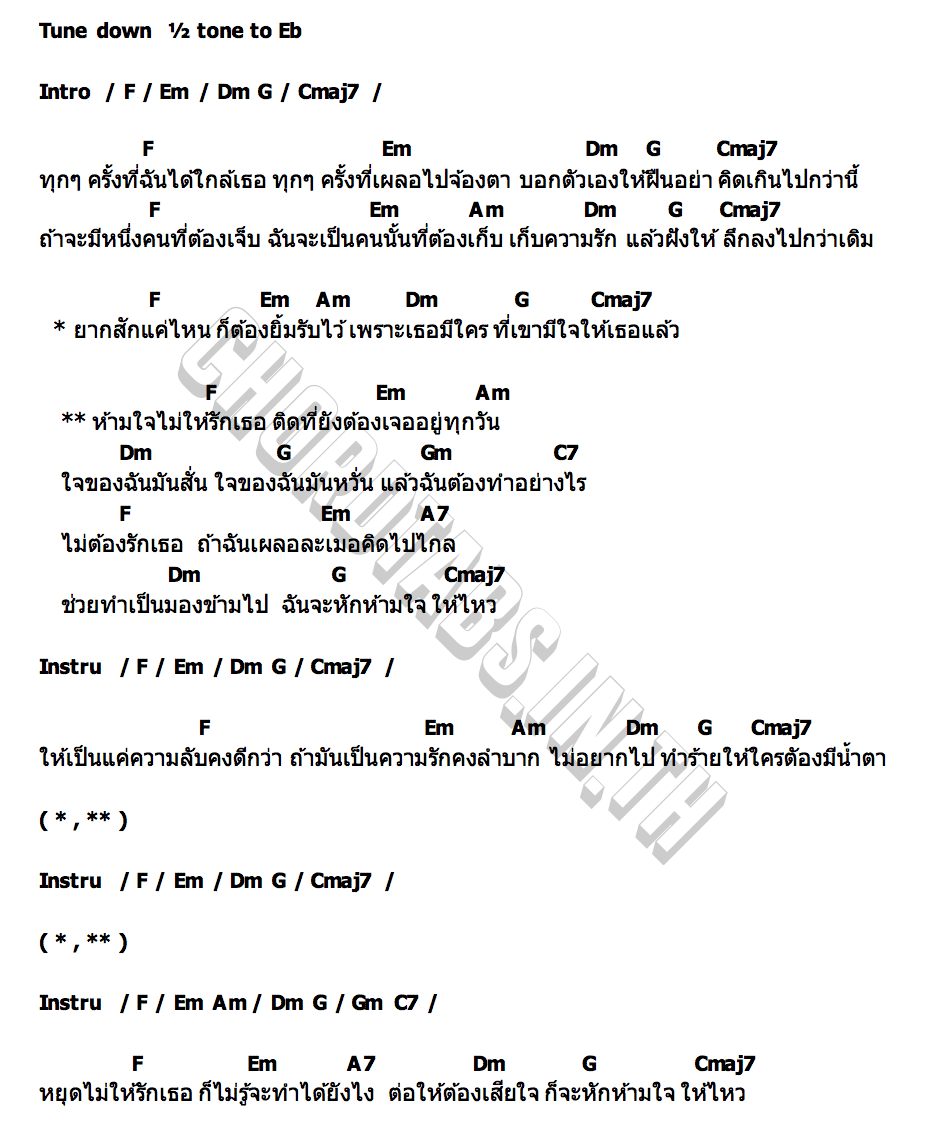 คอร์ด ห้ามใจ (ไม่ให้รักเธอ) มะปราง Mariko