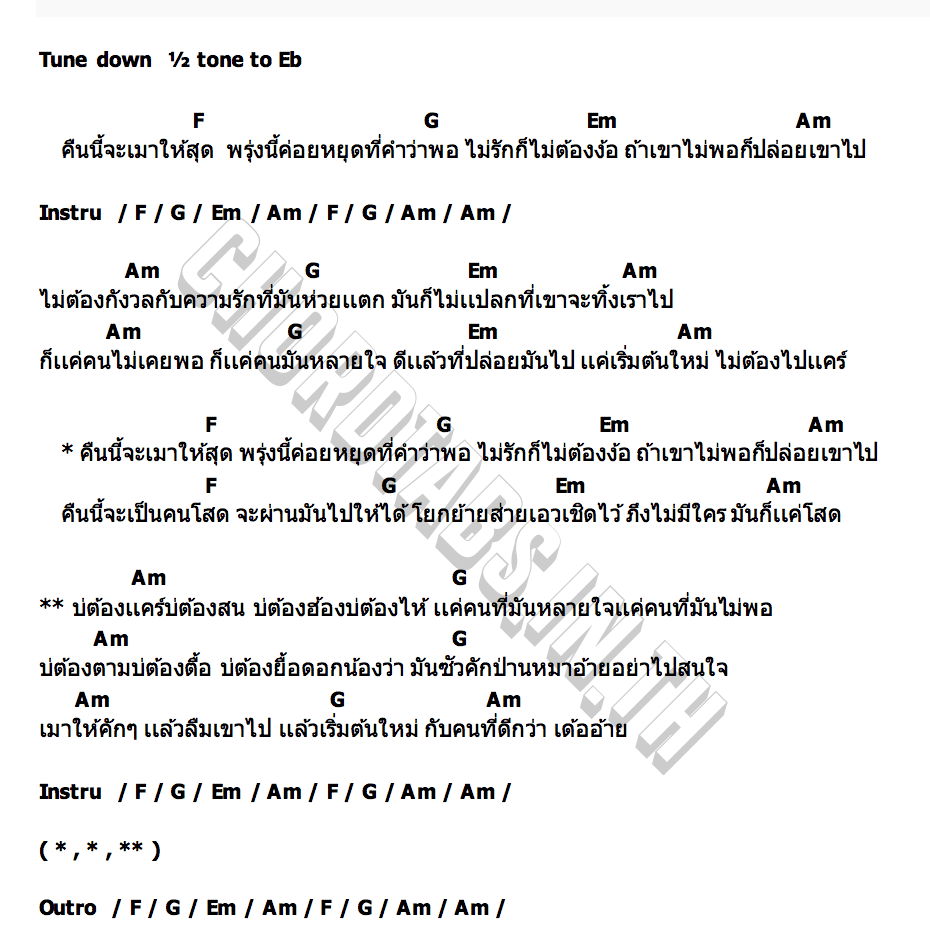 คอร์ด ไม่รักก็ไม่ง้อ นัส มนัส
