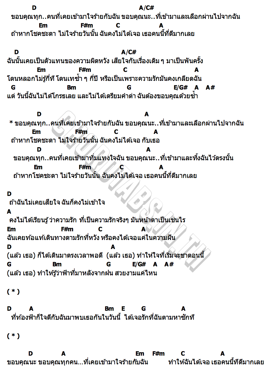 คอร์ด ขอบคุณที่เคยใจร้ายกับฉัน (Thanks To You) TON THANASIT