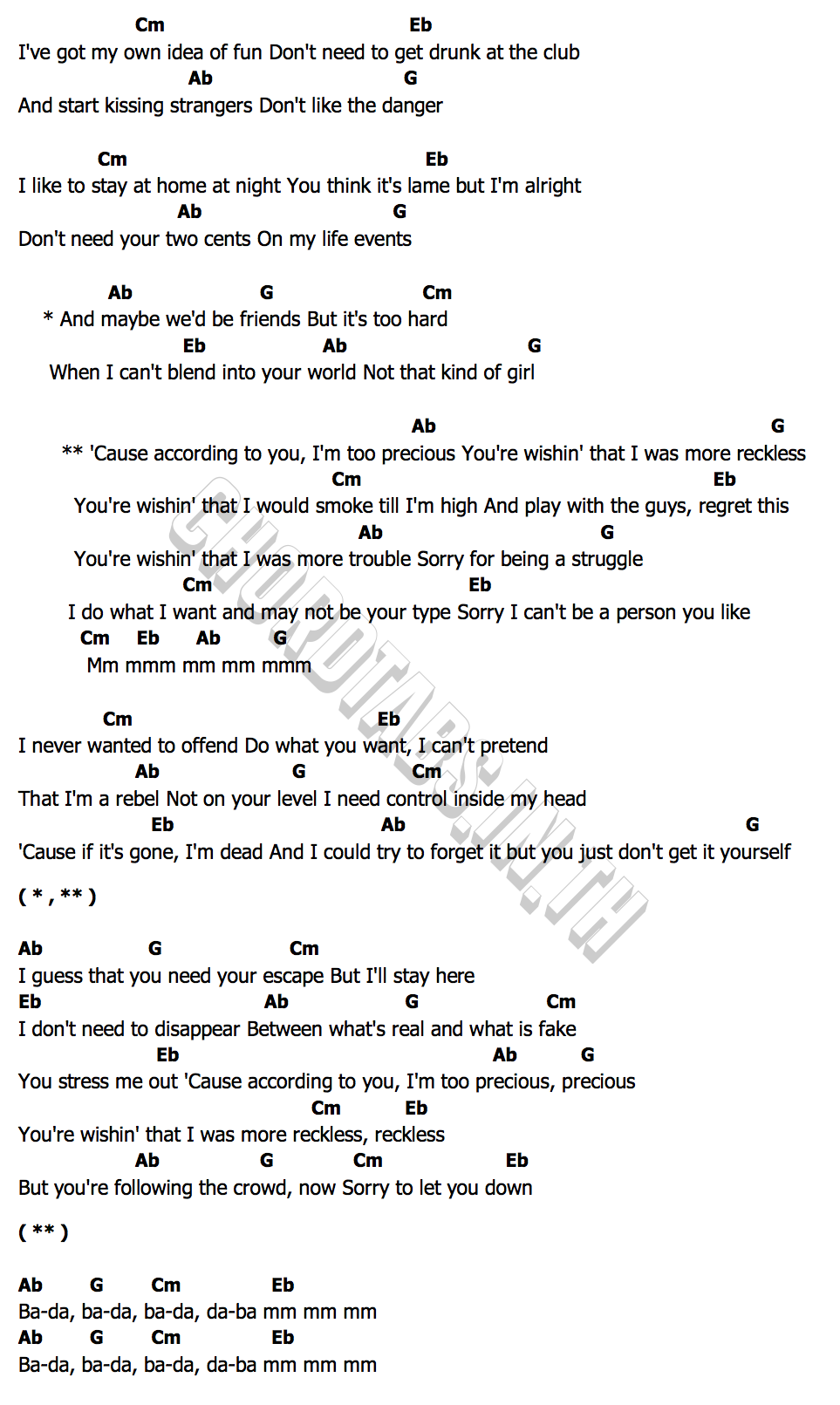 คอร์ด Too Precious Em Beihold