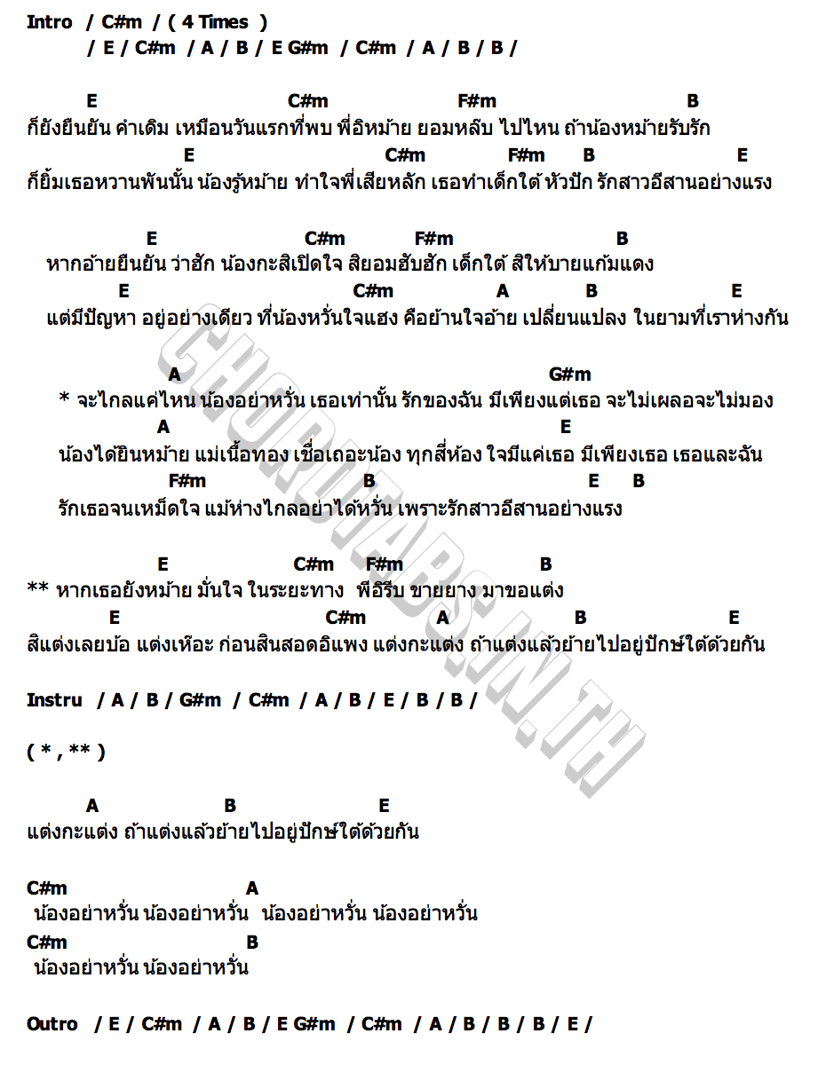 คอร์ด น้องอย่าหวั่น พ็อก บิ๊กอายส์ Xกระต่าย พรรณนิภา