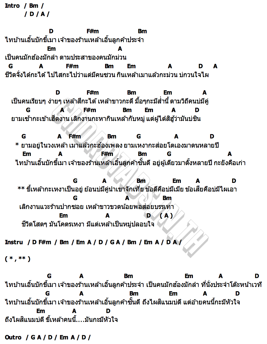 คอร์ด ไทบ้านเอิ้นบักขี้เมาเจ้าของร้านเหล้าเอิ้นลูกค้าประจำ โตโย พลากร