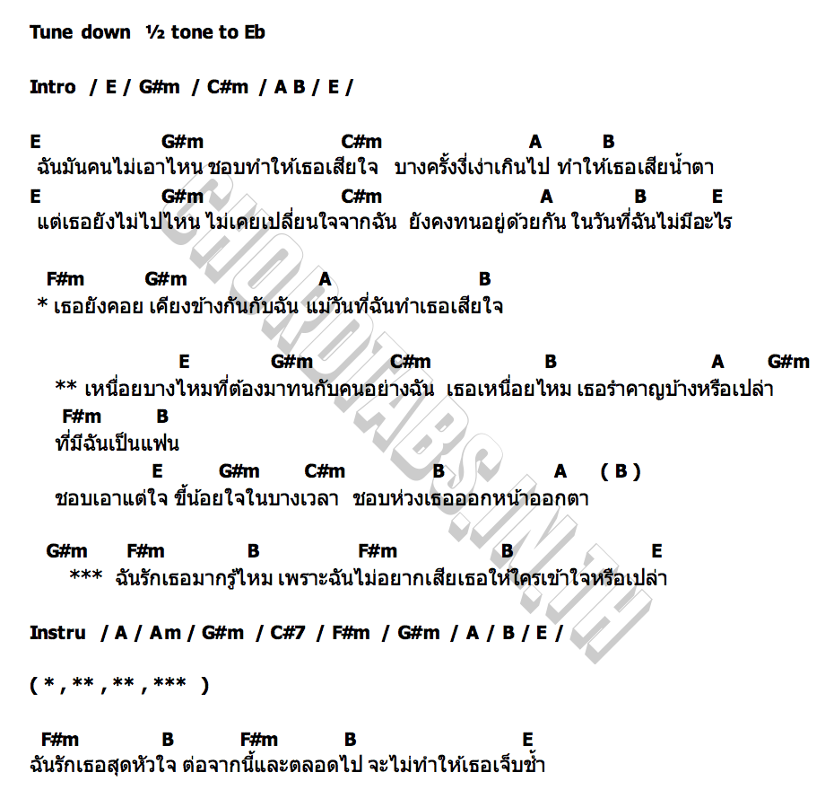คอร์ด เหนื่อยบ้างไหม น้ำหวาน ศศิเกตุ