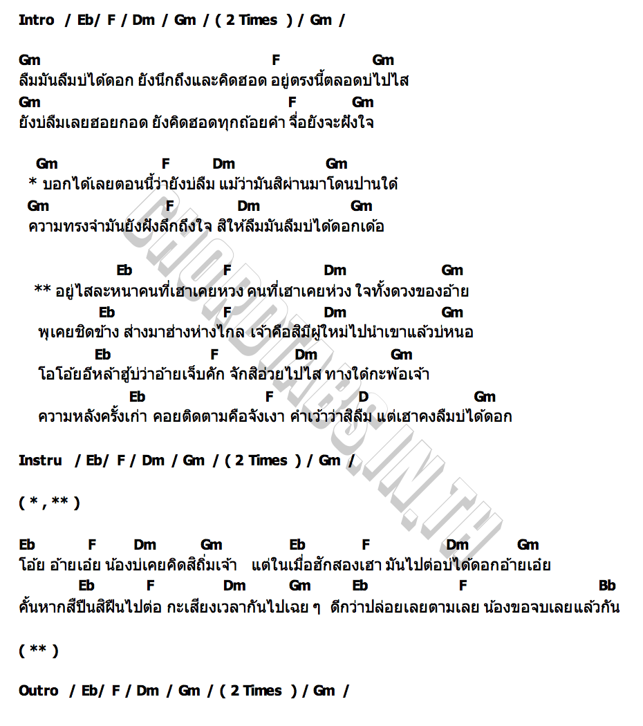 คอร์ด ลืมบ่ได้ พีท ได้หมดถ้าสดชื่น