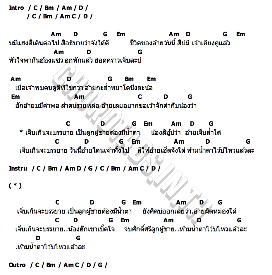 คอร์ด เจ็บเกินจะบรรยาย เสก คมสันต์
