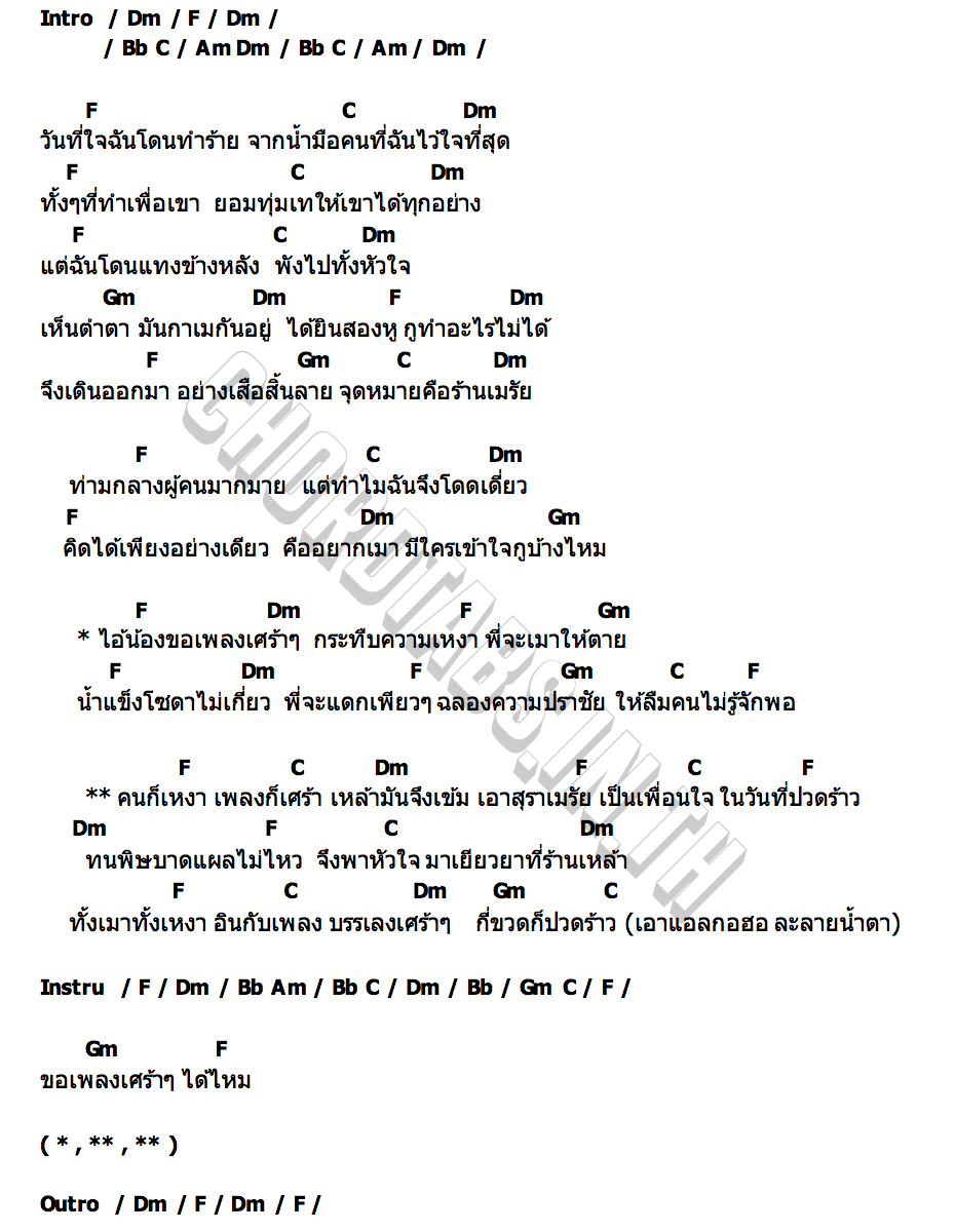 คอร์ด คนเหงาเพลงเศร้าเหล้าเข้ม หน่องนาคราชคู่