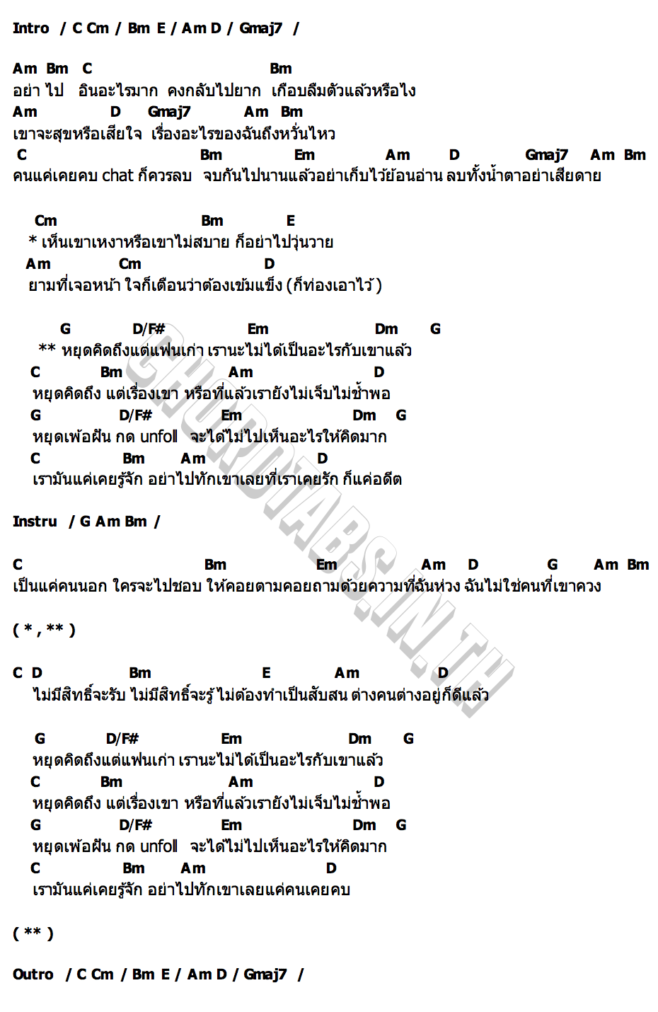 คอร์ด Unfollow (อันฟอล) Nink Phitcha