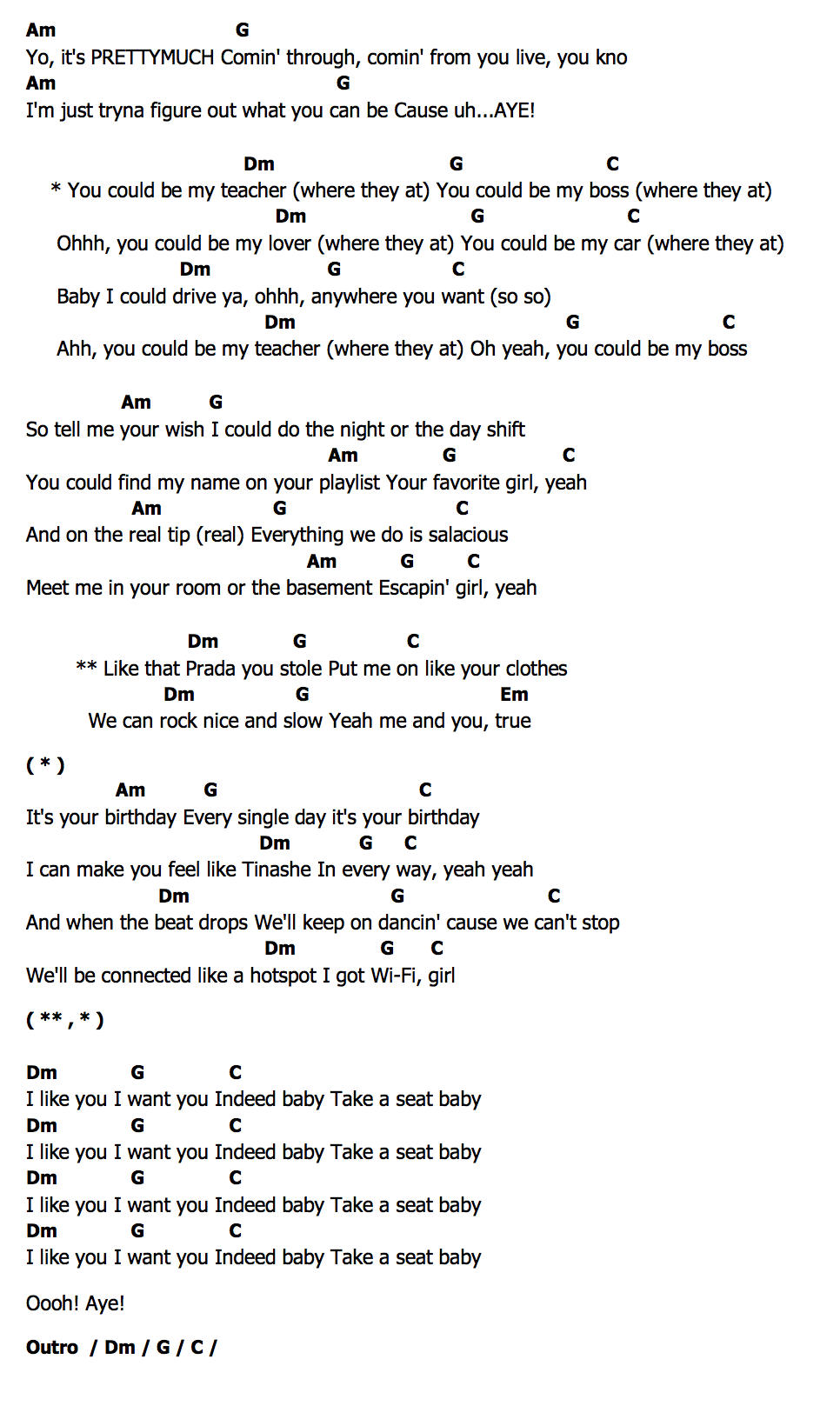 คอร์ด Teacher PRETTYMUCH
