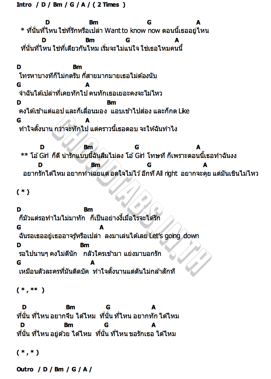คอร์ด ที่นั่นที่ไหน Yean Papitchaya X Nack Charlie