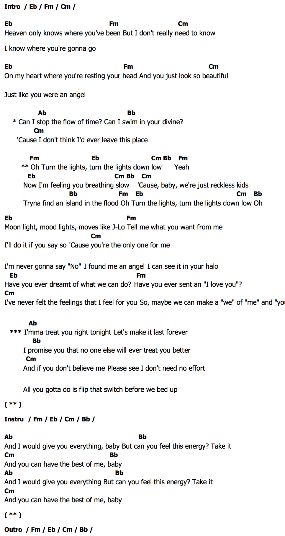 Turn The Lights Down Low Lyrics Country Turn Your Lights Down Low Guitar Chords