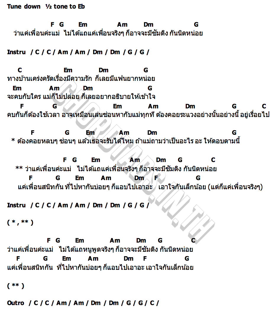 คอร์ด แค่เพื่อนค่ะแม่ ต้นขิง ฐิติกาญจน์