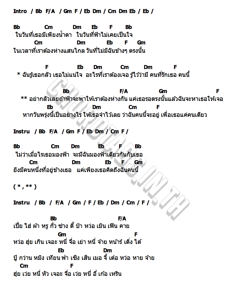 คอร์ด เพื่อเธอแค่หนึ่งเดียว (Living For You) Phuwin
