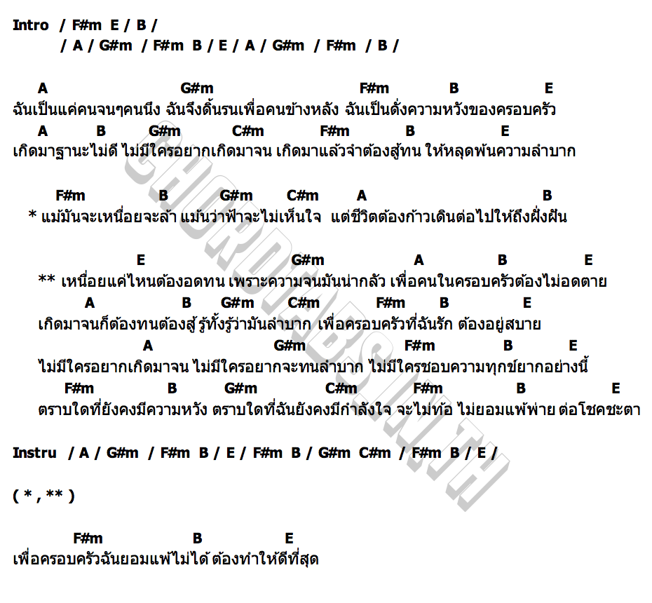 คอร์ด เพราะความจนมันน่ากลัว (เหนื่อยแค่ไหนต้องอดทน) เอ็กซ์ พงศธร