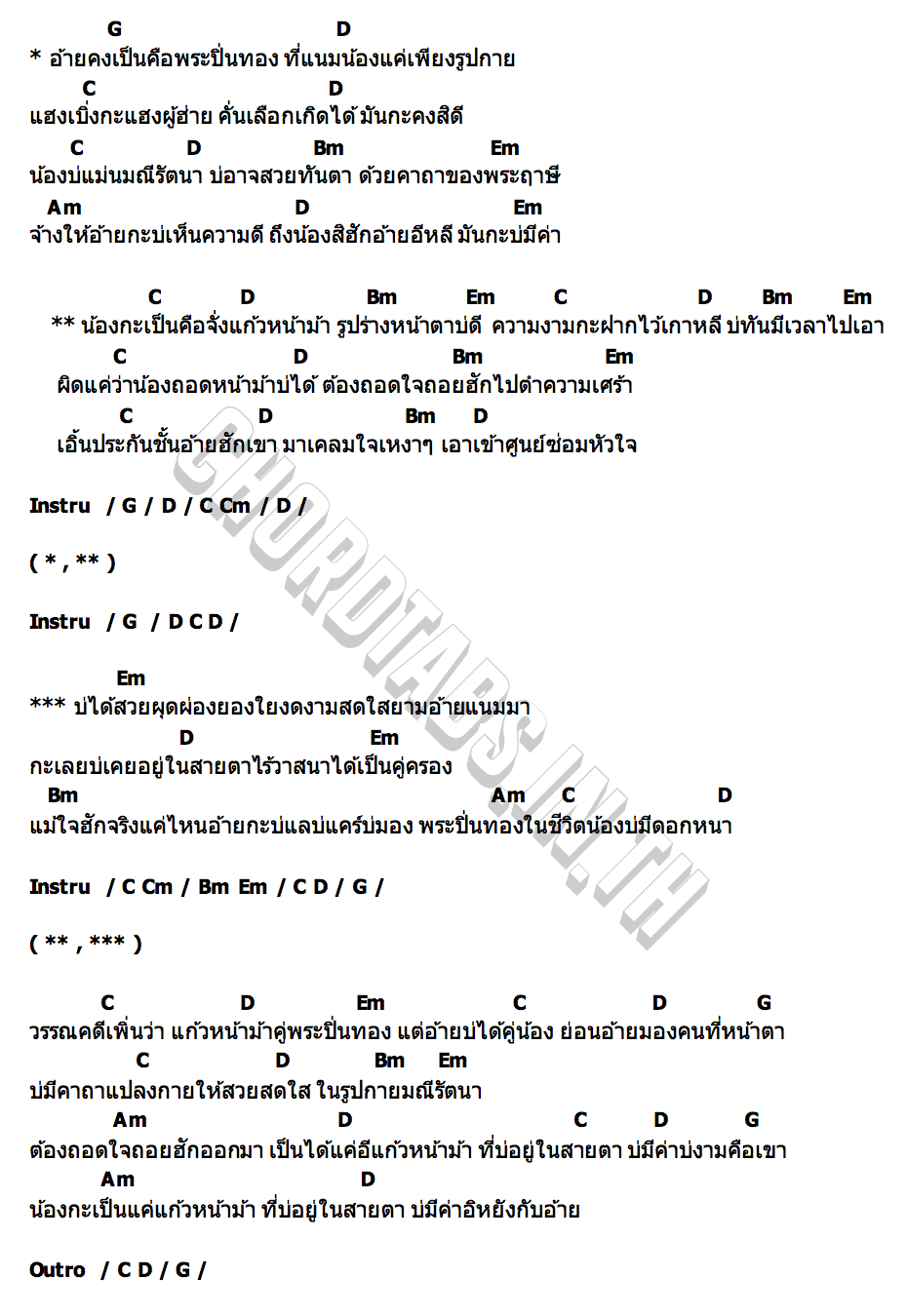 คอร์ด แก้วหน้าม้า น้ำหวาน นราทิพย์ ฮักฮัก มิวสิค
