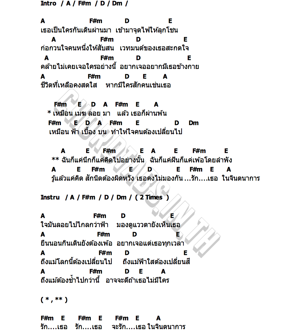 คอร์ด รักเธอในจินตนาการ D BEAT