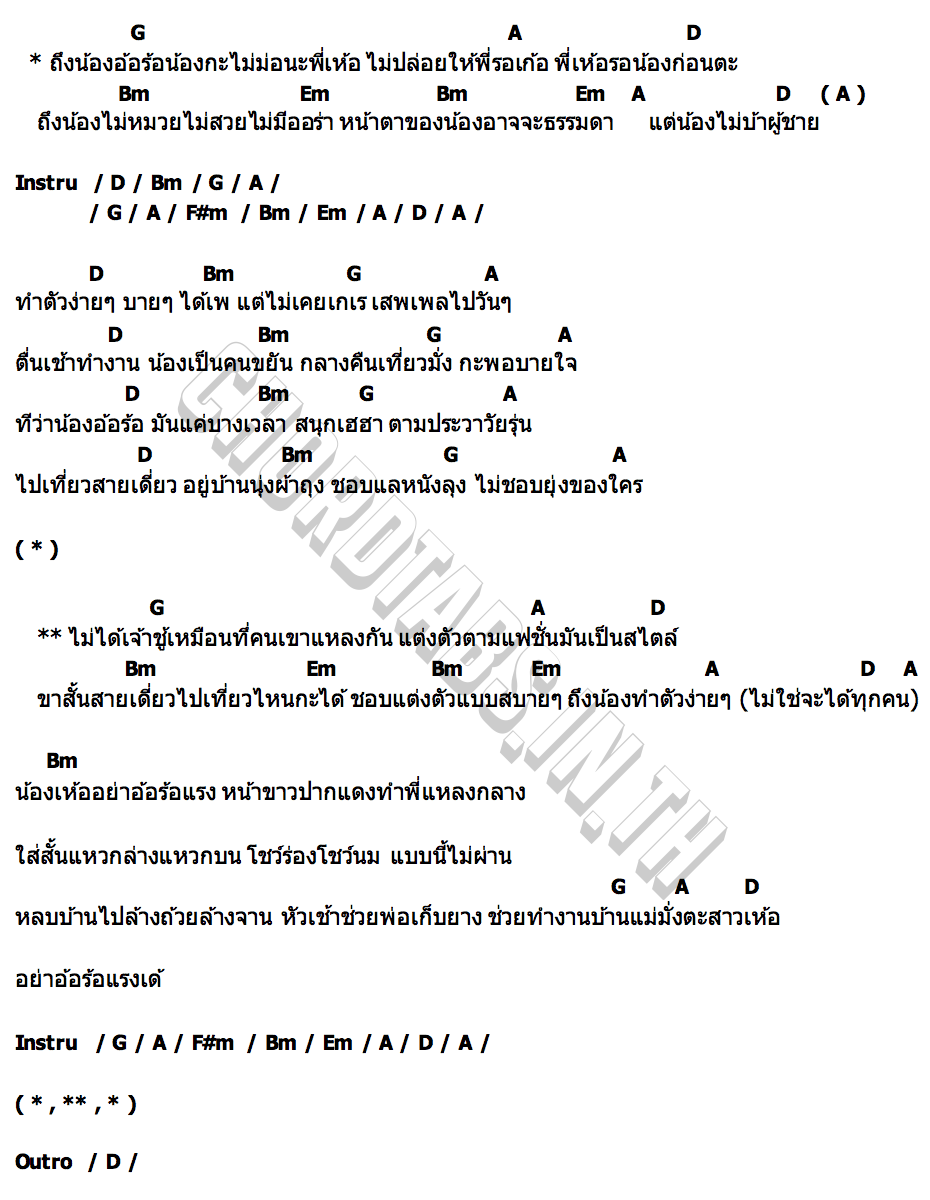 คอร์ด อ้อร้อตามสไตล์ ครีม ธัญชนก