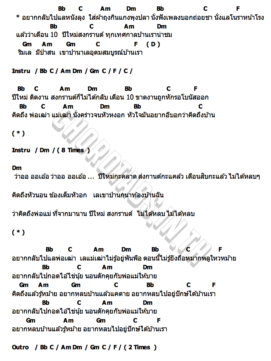 คอร์ด คิดถึงบ้านเรา บังซัก ก้าวร้าว