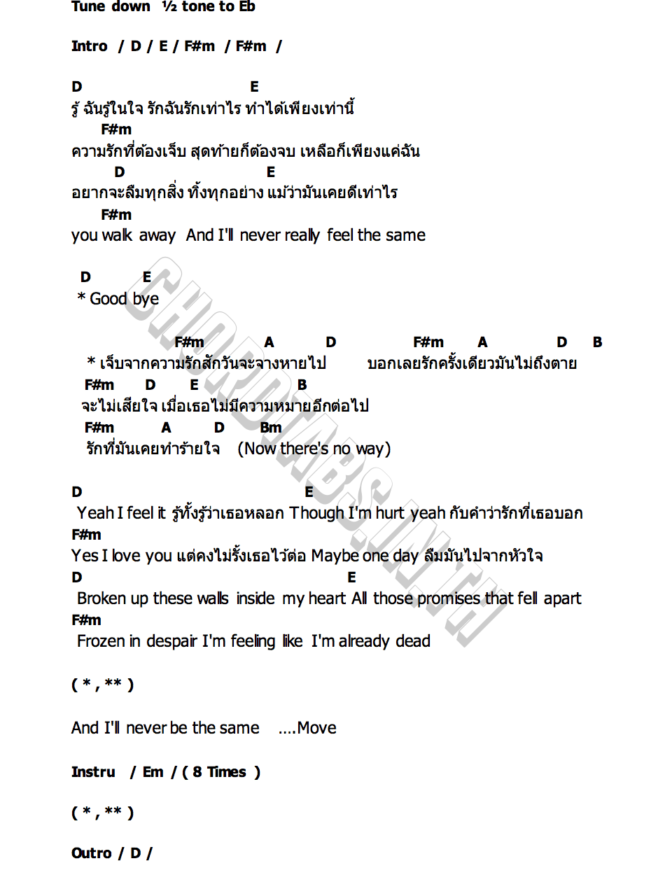 คอร์ด จางหาย (NO WAY) TEN FEET TALL