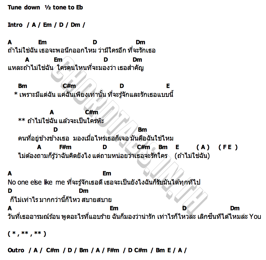 คอร์ด ถ้าไม่ใช่ (No One Else Like Me) Satang Kittiphop