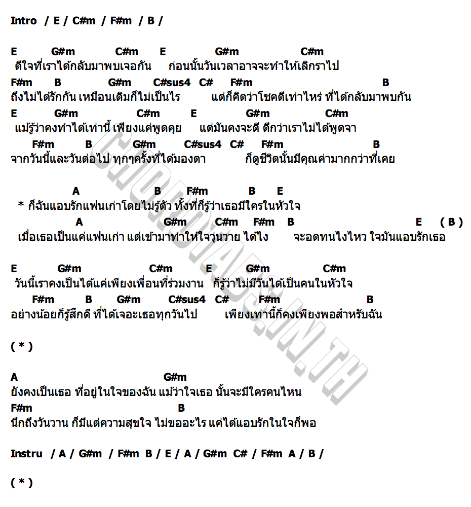 คอร์ด แอบรักแฟนเก่า ปะแป้ง พลอยชมพู