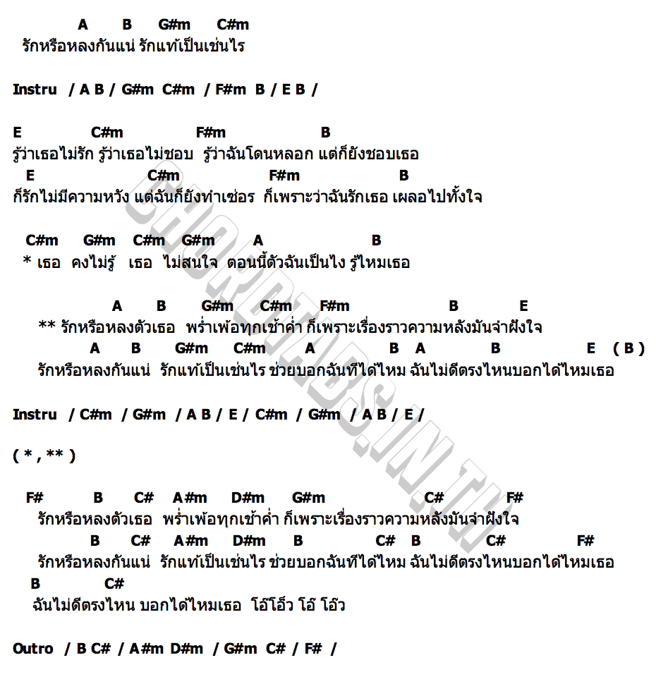 คอร์ด รักหรือหลง วงเพื่อนเพ
