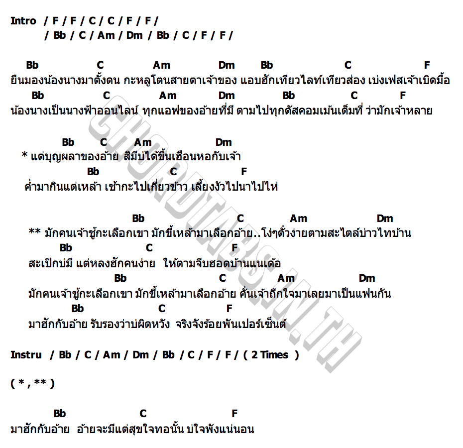 คอร์ด มักคนเจ้าชู้เลือกเขา มักขี้เหล้าเลือกอ้าย เลม่อลเค้ก x เต้ย CPU TUM