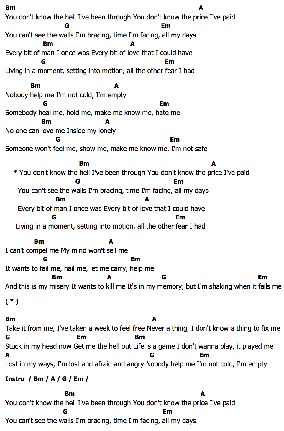 คอร์ด Empty Letdown