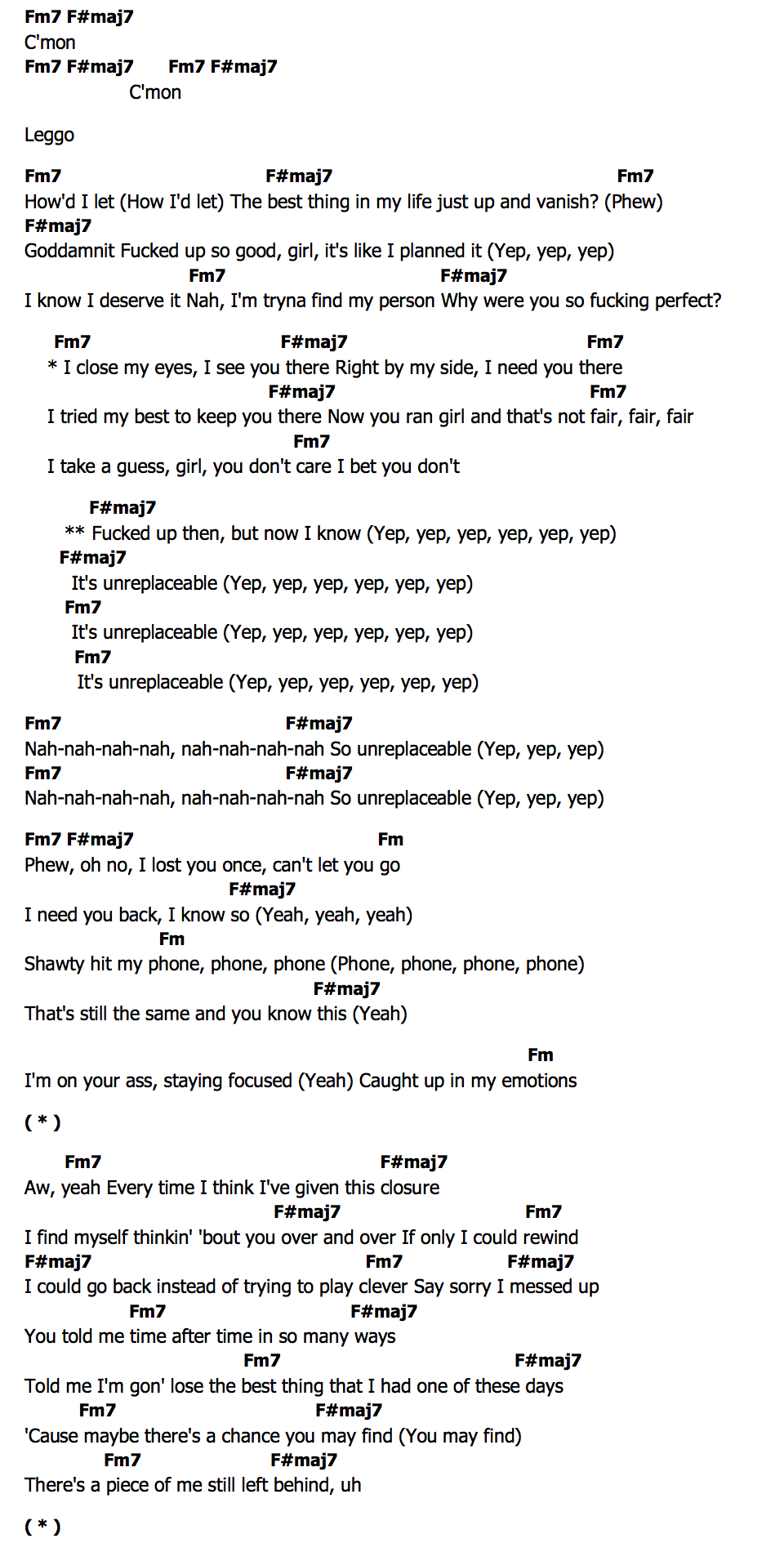 คอร์ด KYLE Unreplaceable ft Craig DavidUnreplaceable