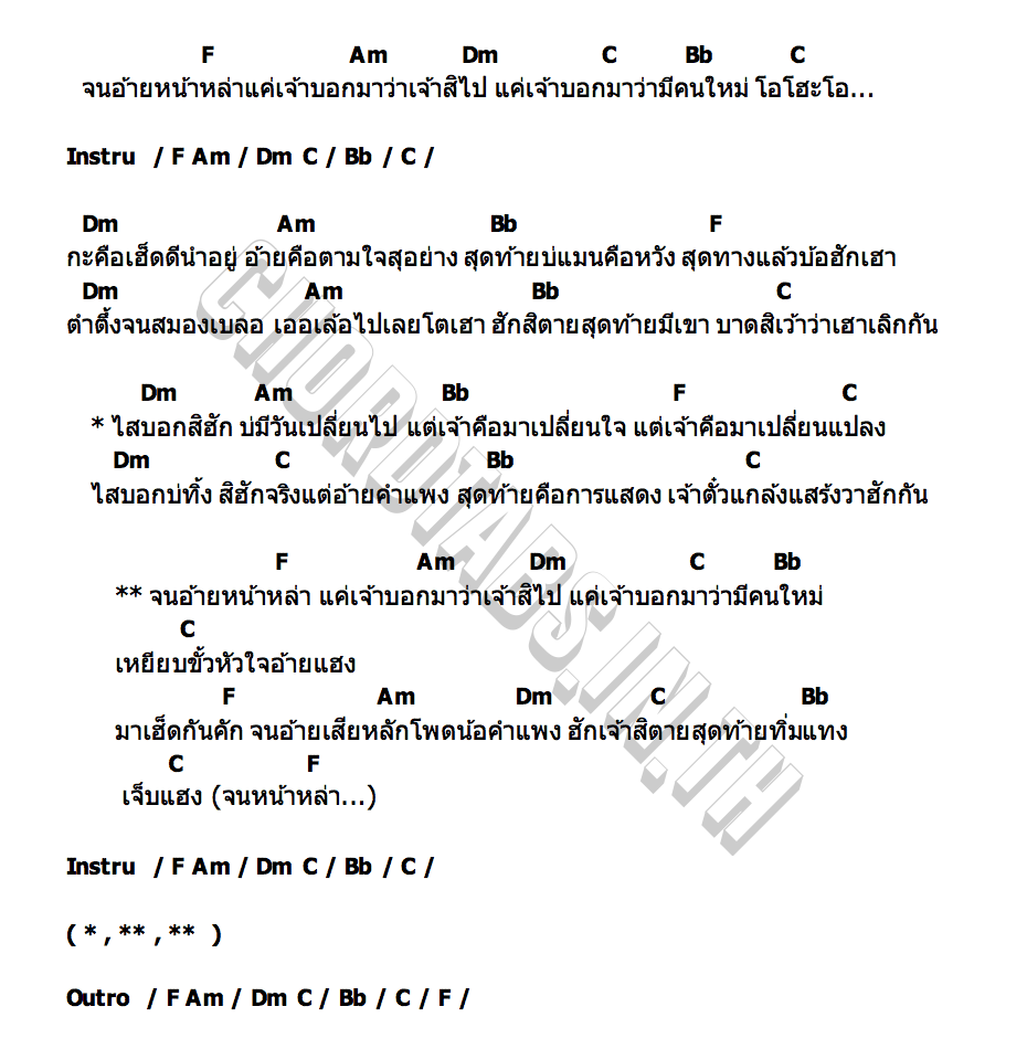 คอร์ด จนอ้ายหน้าหล่า เบิ้ล ห้วยเม็ก