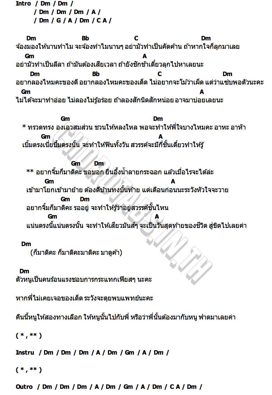 คอร์ด สู่ขิต ชบา Chaba Tig