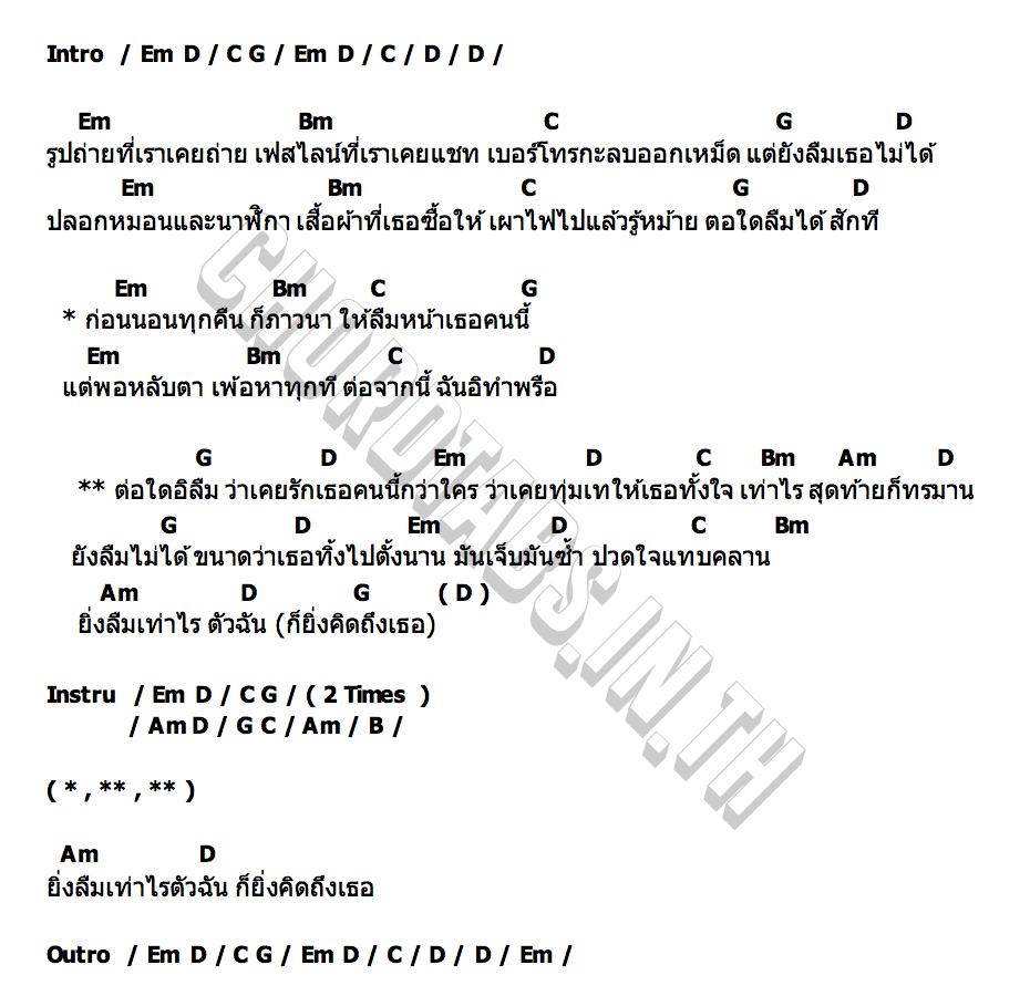 คอร์ด ตอใดอีลืม ปิงปอง เพียงขวัญ